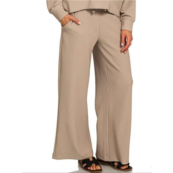 Zenana Ribbed Round Neck Pullover and Drawstring Pants Set - Picture 1 of 2